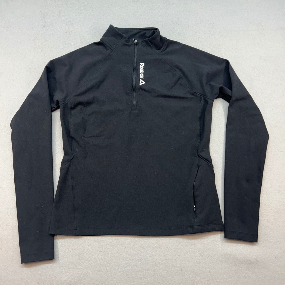 Reebok Womens Black Quarter Zip Long Sleeve Activewear Top Small Thumbholes